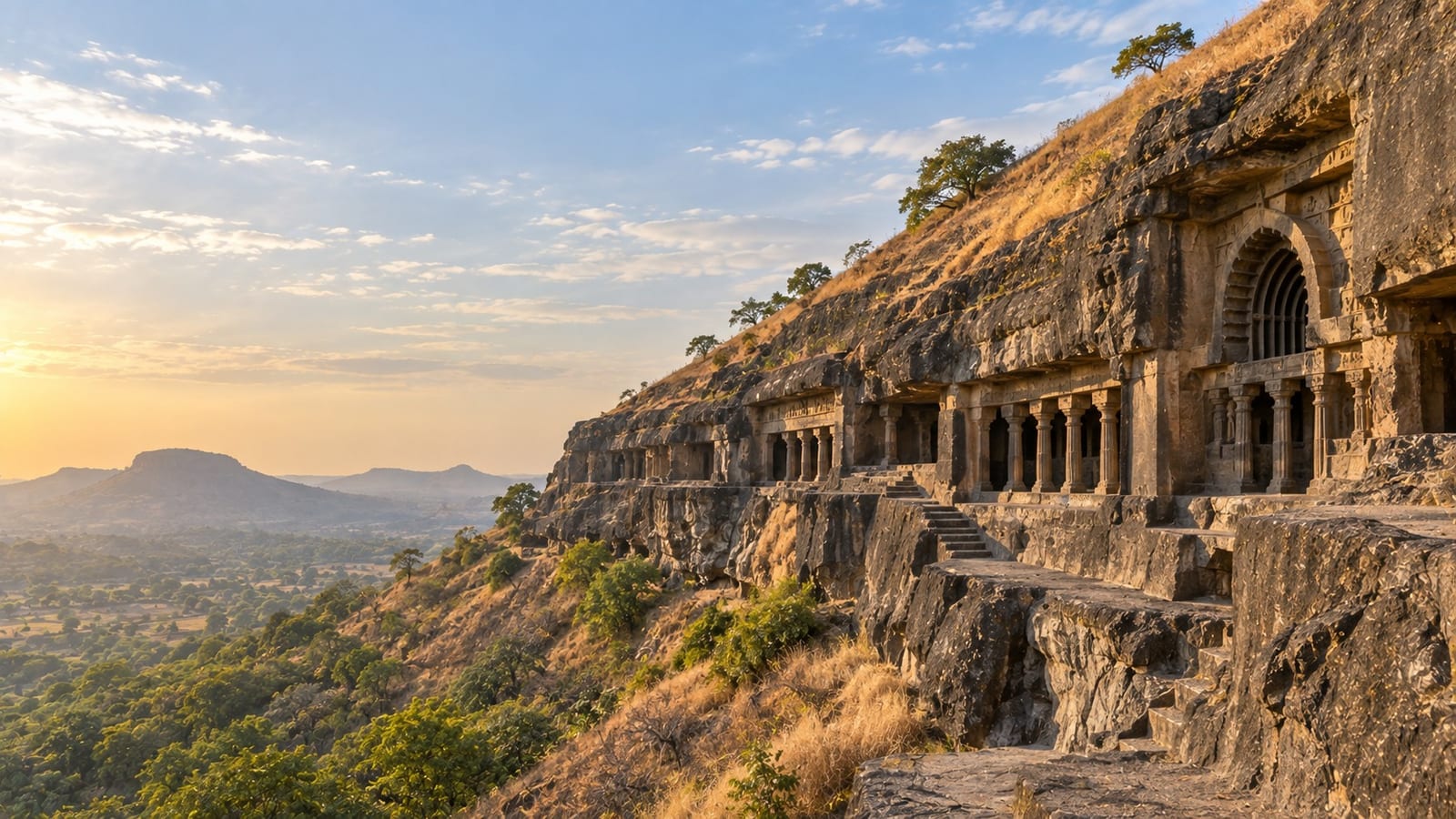 Rock-cut Buddhist caves on Trirashmi hill